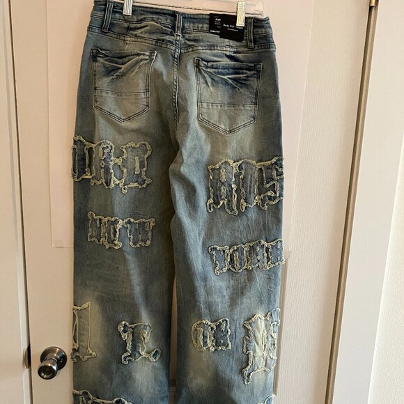 Smoke Rise Red Jeans Size 11/29 Blue Denim Acid Wash High Rise Flare Curvy Fit - Picture 6 of 14